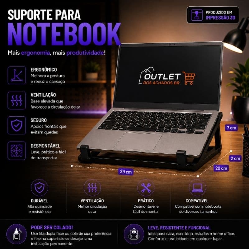 Suporte para Notebook | Base Elevada com Ventilação | 2 variações