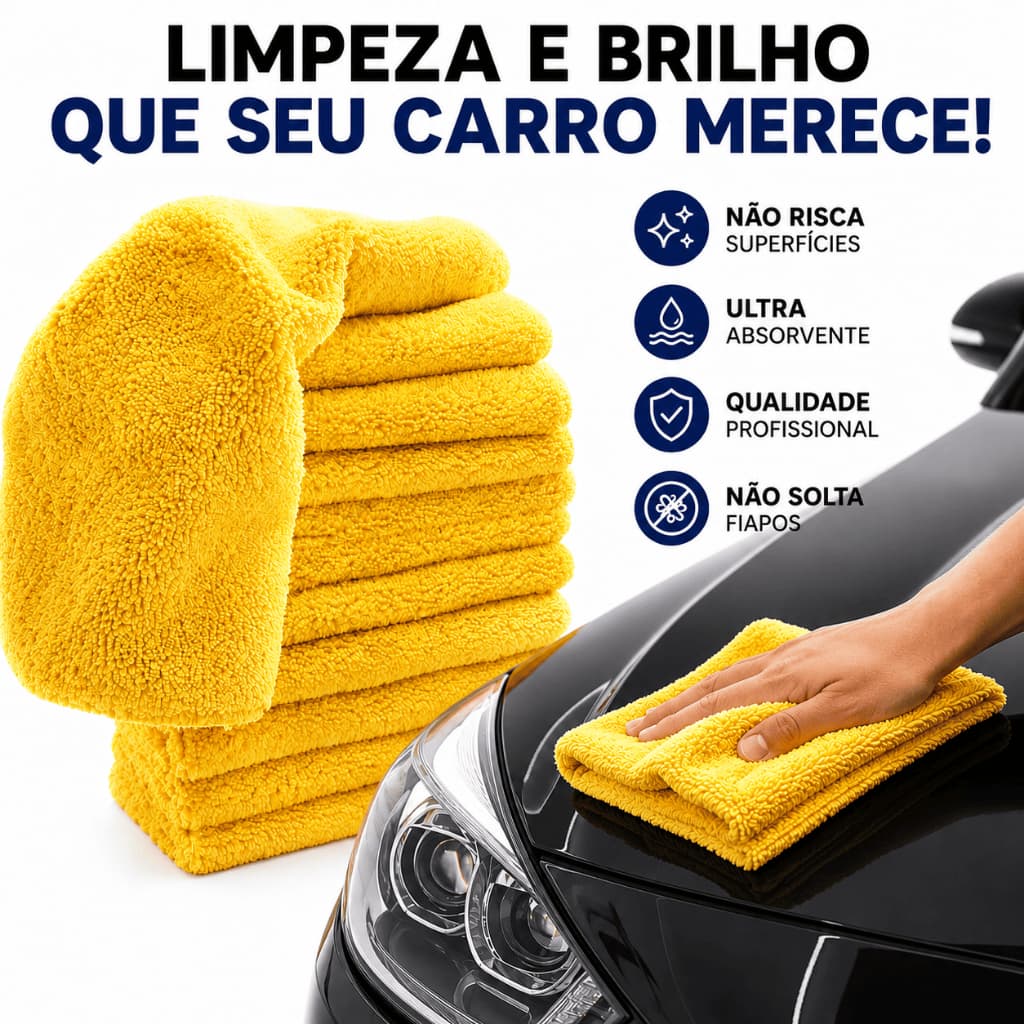 Kit 10 und Limpeza Automotiva Flanela Microfibra 36x34 cm PREMIUM 300 gsm