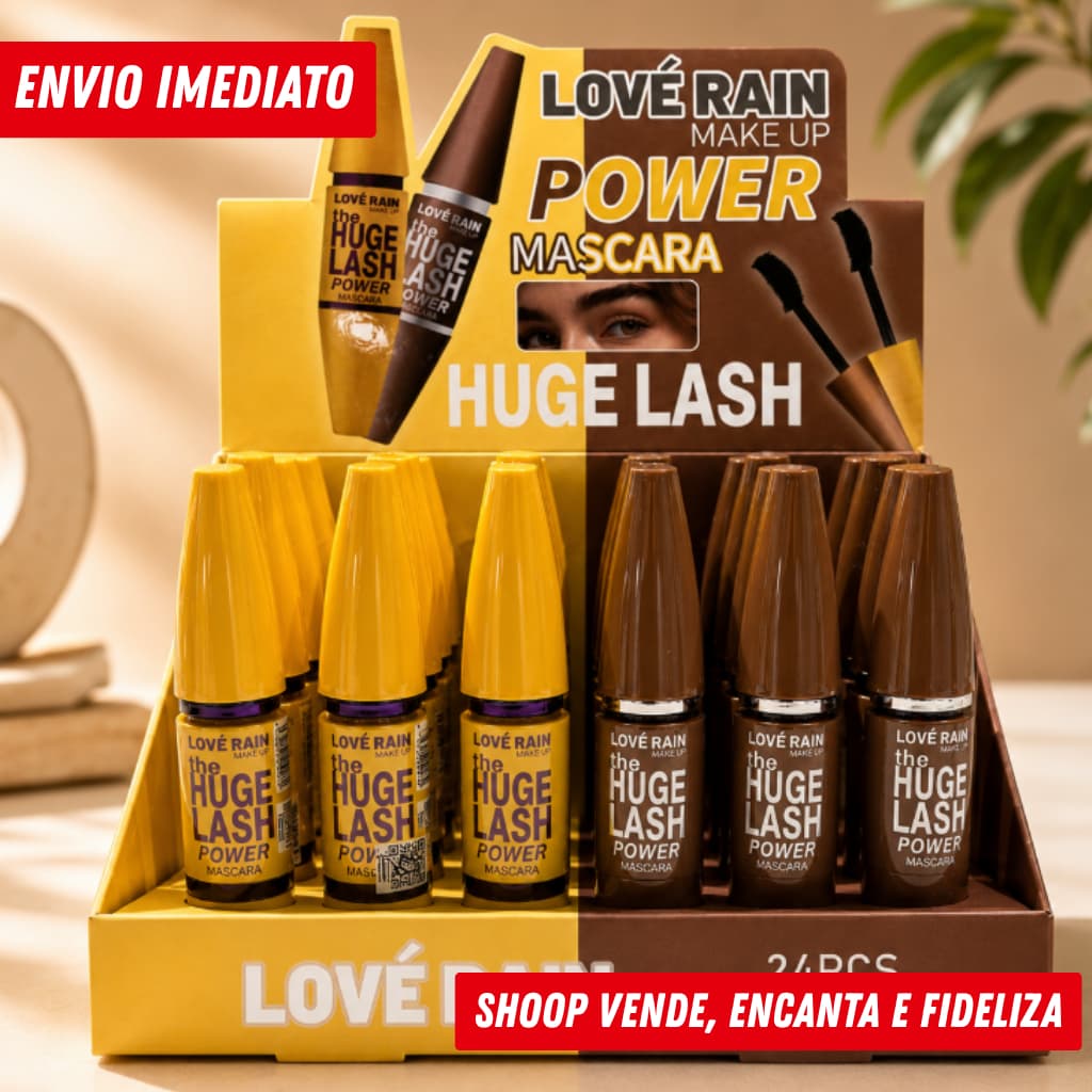 Box Fechado Máscara de Cílios Lové Rain Power | Preto e Marrom à prova de água - 24 Unidades
