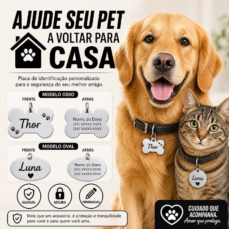 2 Plaquinha Identificação Pet Cachorro Gato Envio Imediato