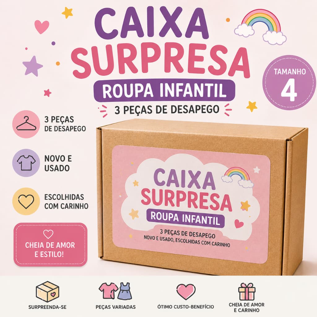 Caixa Surpresa Menina Tamanho 4 | 3 Peças de Roupa