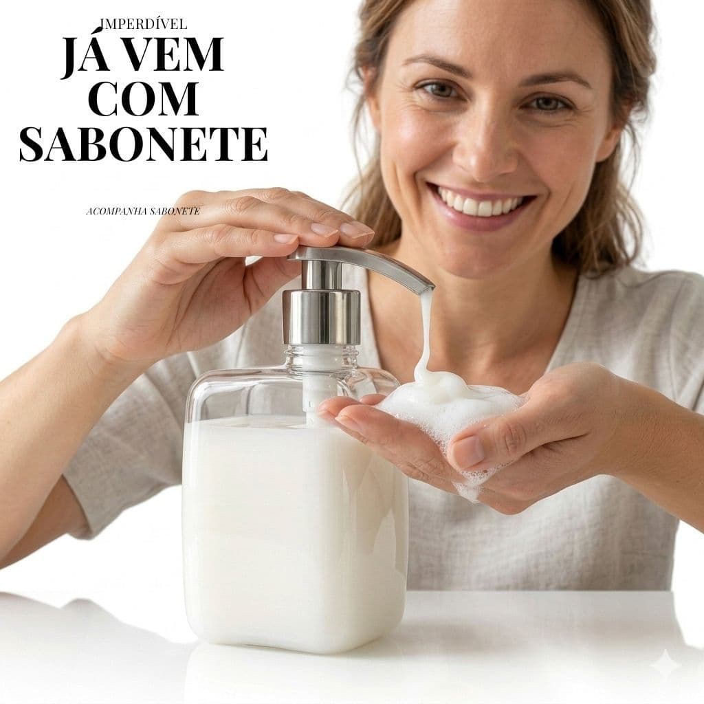 Frascos Saboneteira Quadrada Onda Pet 350ml (PLÁSTICO) Já Vem Com Sabonete