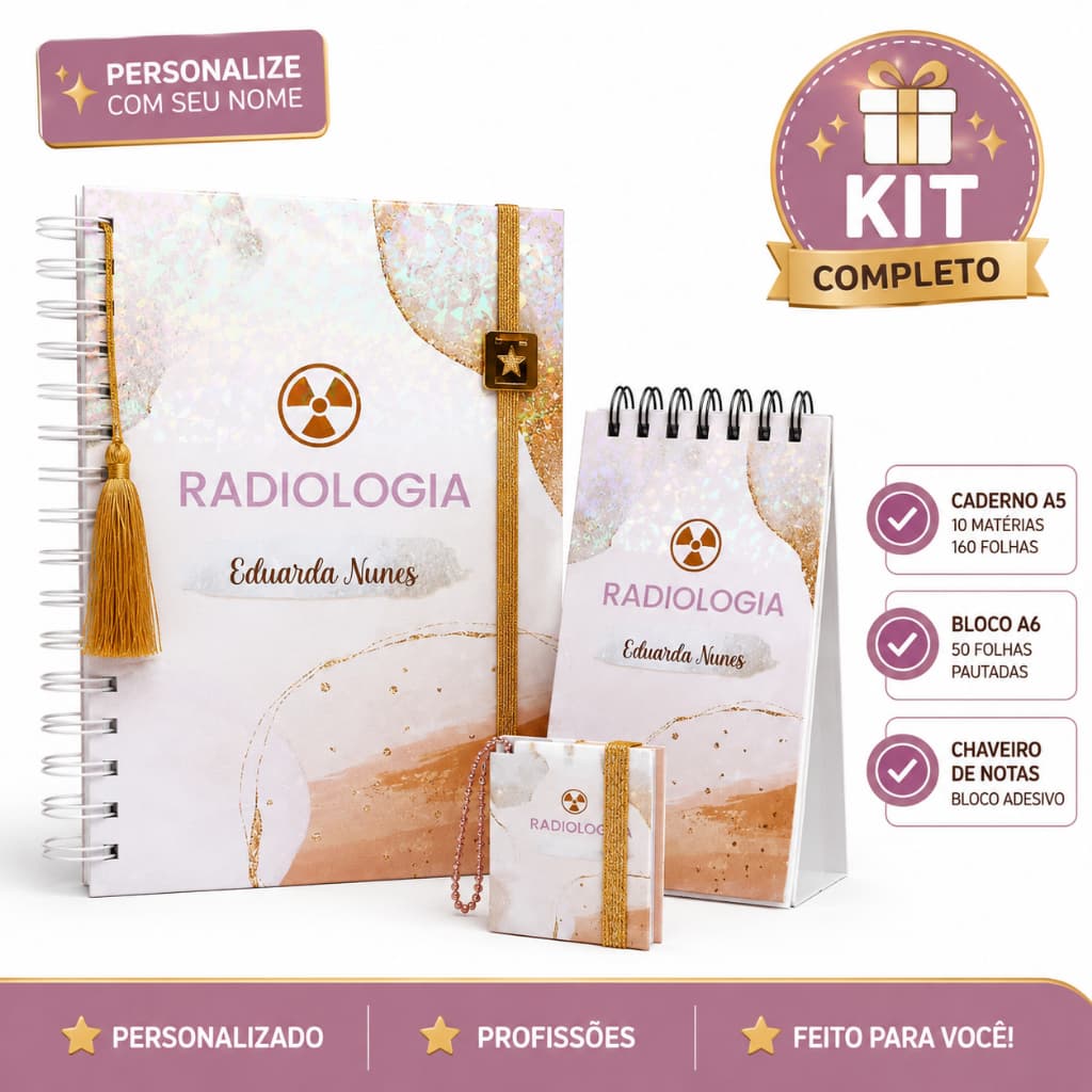 Kit Papelaria Personalizada Caderno A5 Bloco A6 Chaveiro Bloco Notas Com Nome Profissão