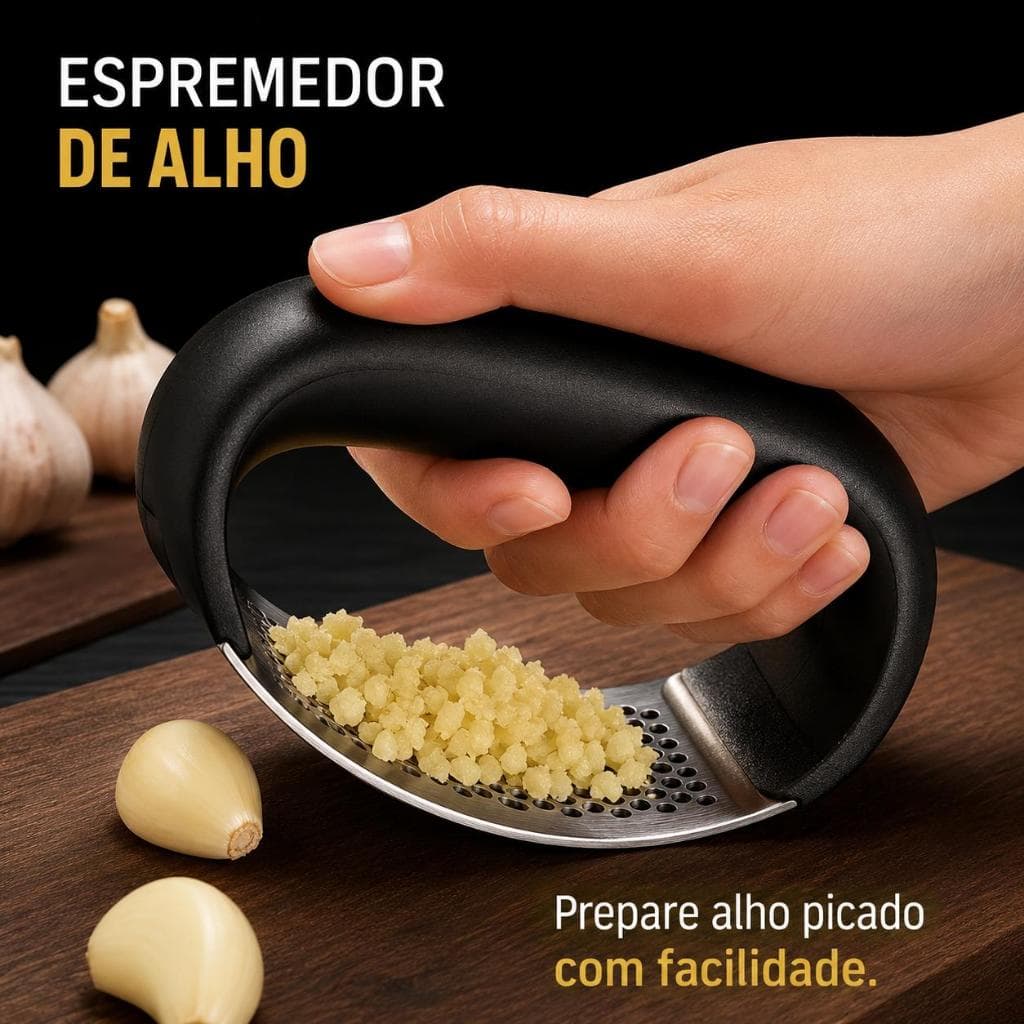 Amassador Espremedor Triturador de Alho em Aço Inox Premium Manual Cozinha Restaurante