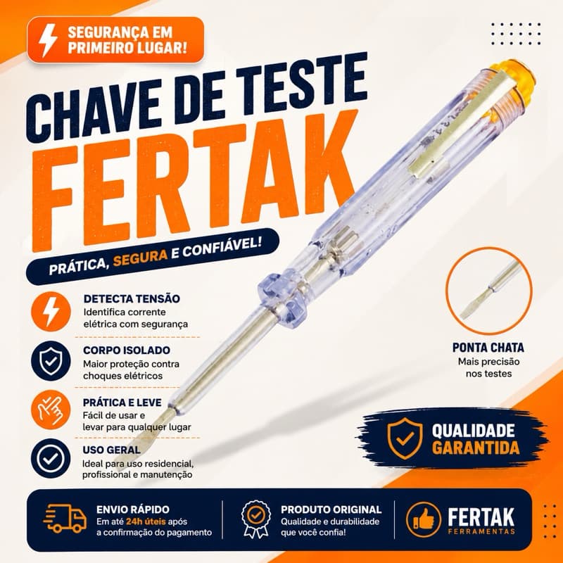 Chave de Teste FERTAK 100–250V Detector de Tensão Elétrica Profissional