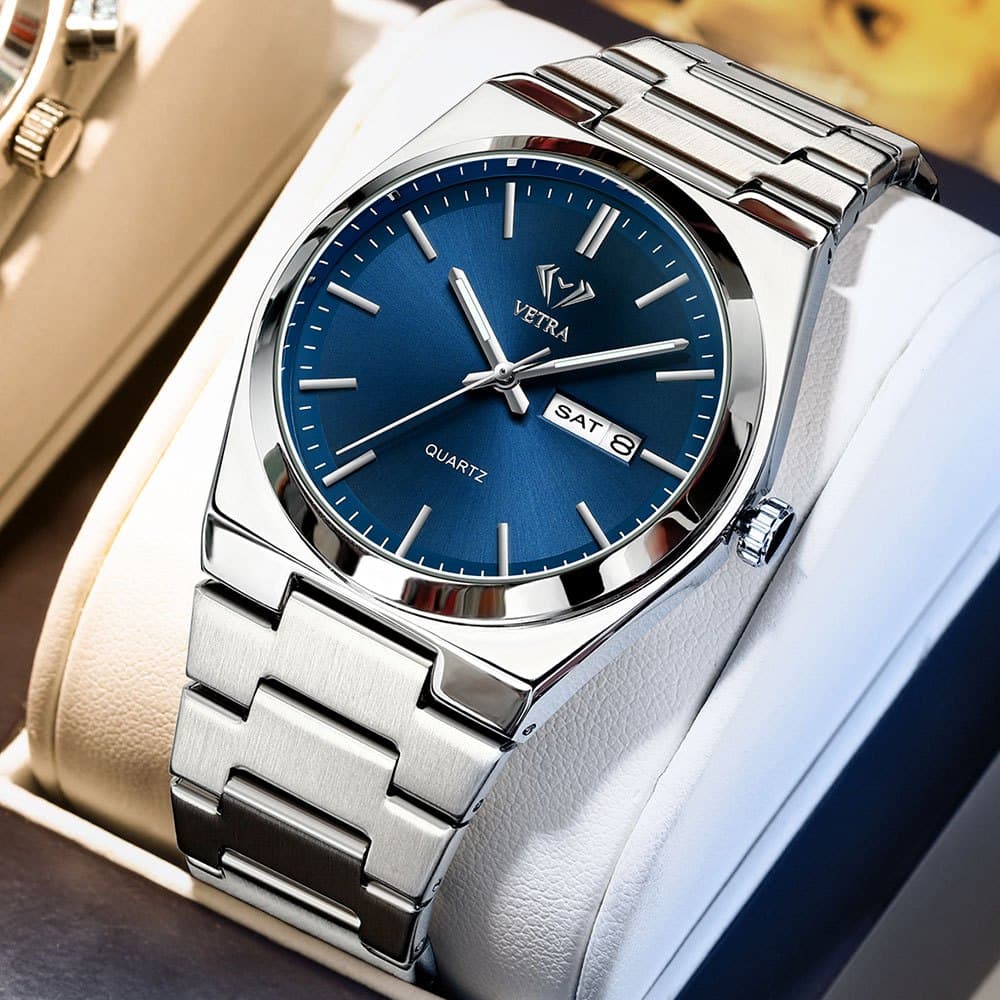 VETRA Relógio Masculino Original Relogio Luxo a Prova d Água Presente para Homem Aço Inoxidável Azul Verde Dourado B102