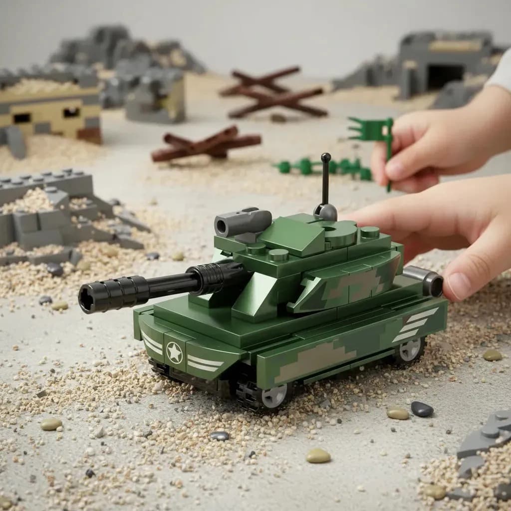 Carrinho Blocos De Montar Com 80 Peças E Fricção Tanque Guerra Colecionável Brinquedo Infantil Criança