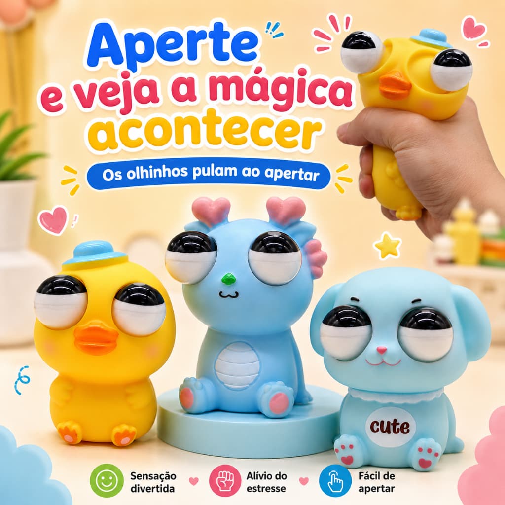 Brinquedo Sensorial Anti Stress Squishy Fidget Toy Bichinho Fofo Aperta Salta Olhos Infantil