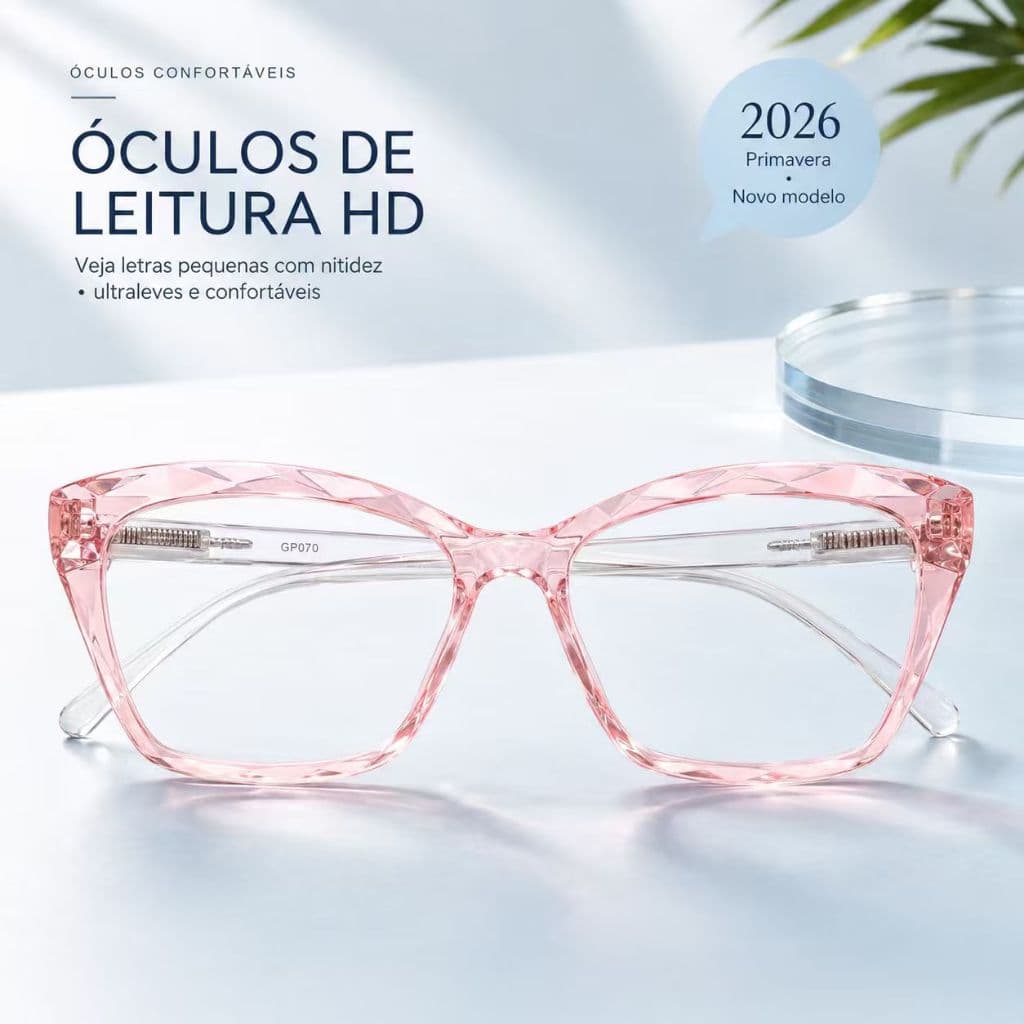 Óculos gato transparente leve, leitura confortável, modelo unissex masculino e feminino