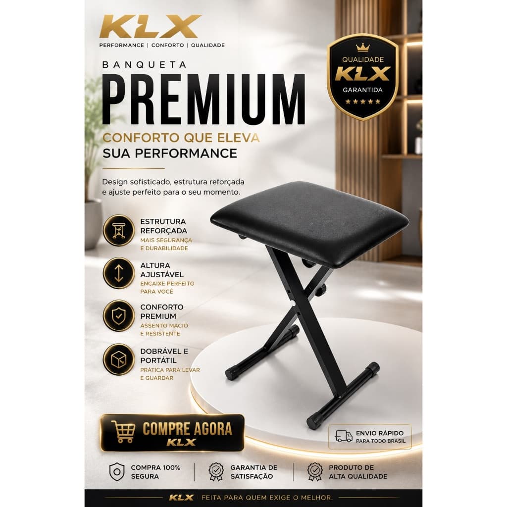 Banqueta Banco Piano Teclado 3 Niveis Altura Profissional Klx
