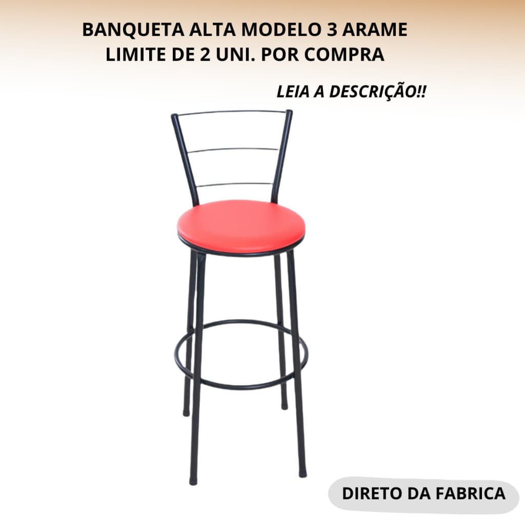 BANQUETA ALTA MODELO COM ENCOSTO EM 3 ARAMES 1 BANQUETA ALTA PARA BALCÃO COZINHA AMERICANA AREA DE LAZER