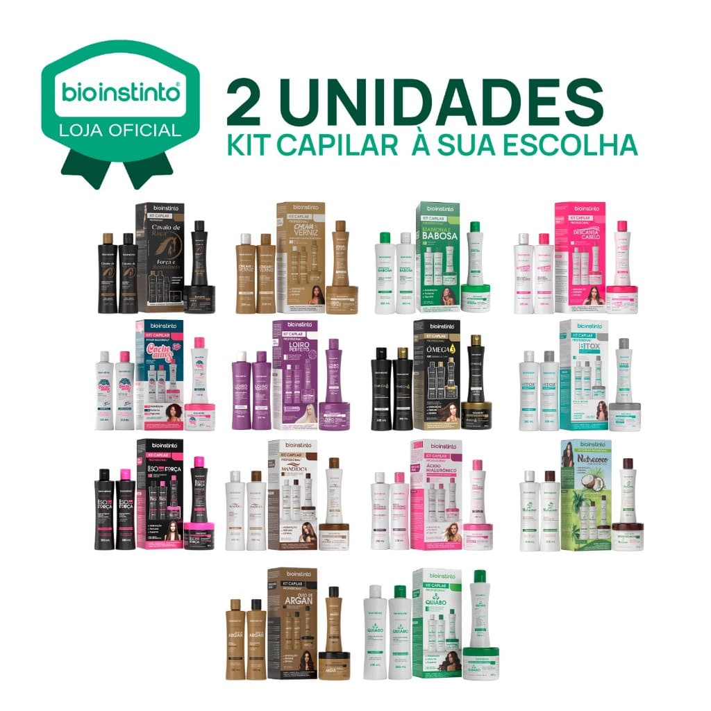 Kit Capilar Bio Instinto 4 Itens ( 2 Kits Completos ) A Sua escolha Lisos Cacheados Secos Hidratação