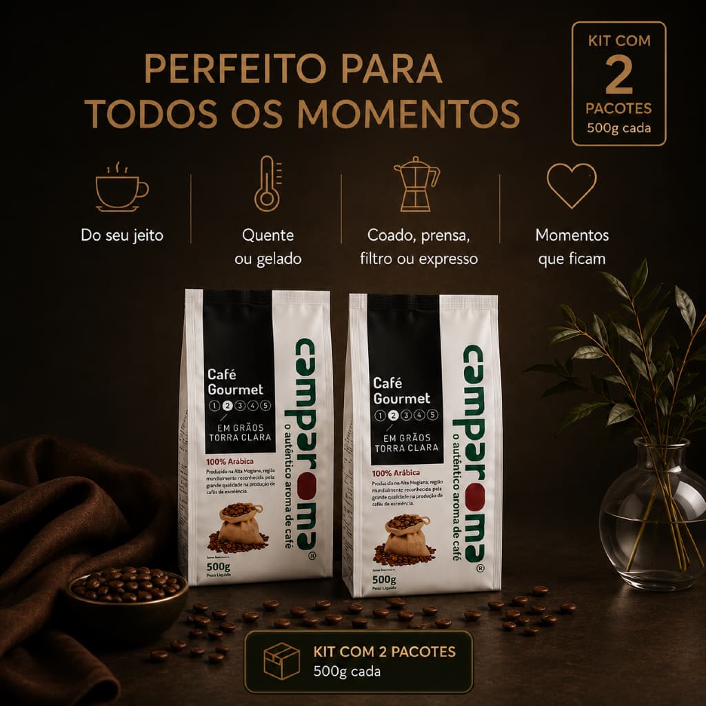 Kit 2 Pacotes Café Gourmet Camparoma Em Grãos 500g