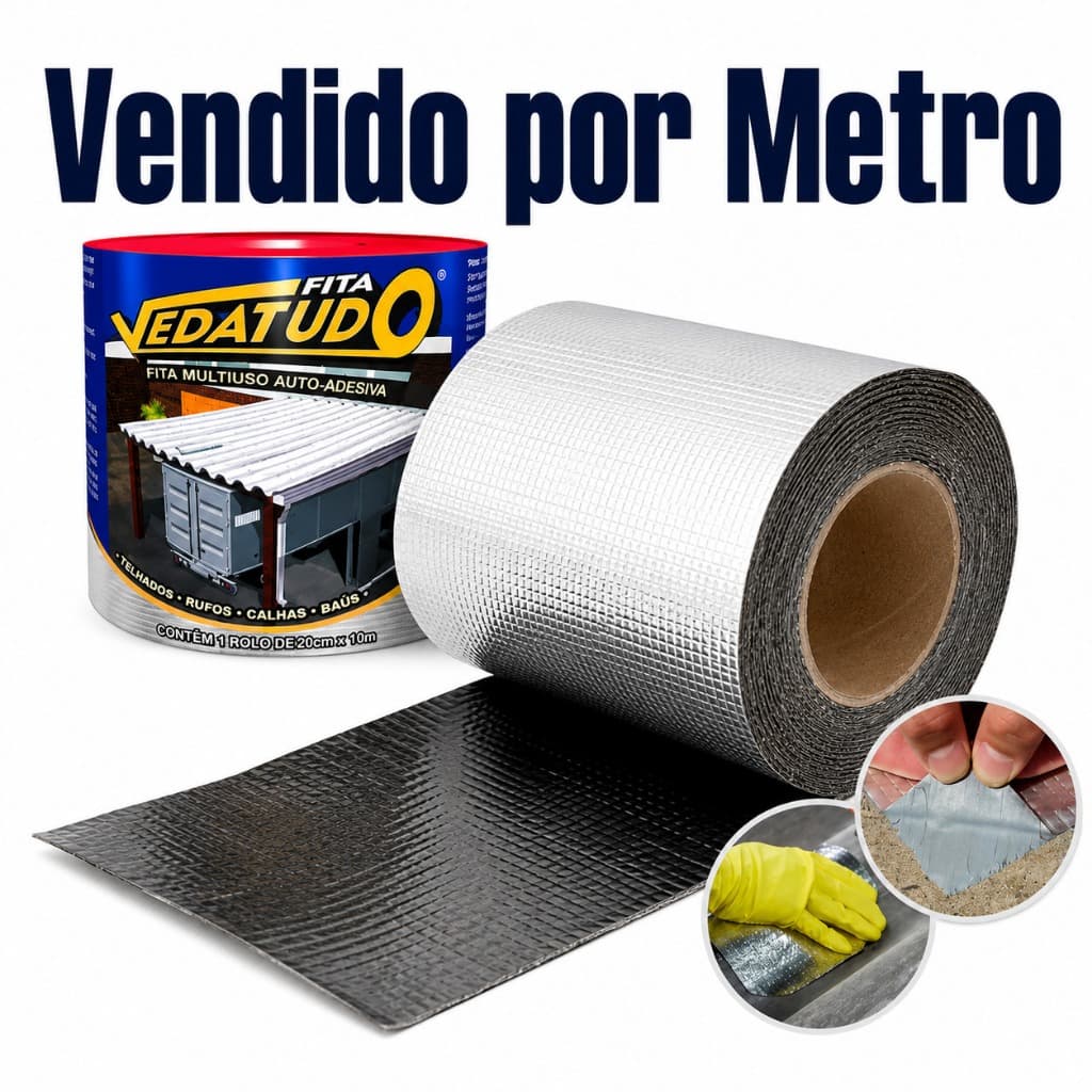 Fita Multiuso Manta Asfaltica Adesiva para Reparos Rufos/Calhas/Telhados Vedatudo Dryko com 1MT + Pincel + 30ml Primer