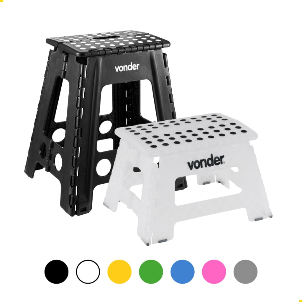 Kit 2 Banqueta Dobrável Alta e Baixa Suporta 150kg com Alça Banquinho Anti Derrapante Banco Plástico
