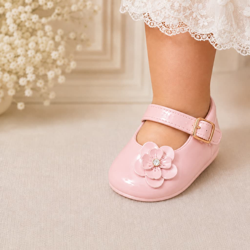 Sapato de bebê menina com enfeite em flor unica - Sapatilha  Bebê Flor Super Macio e confortável