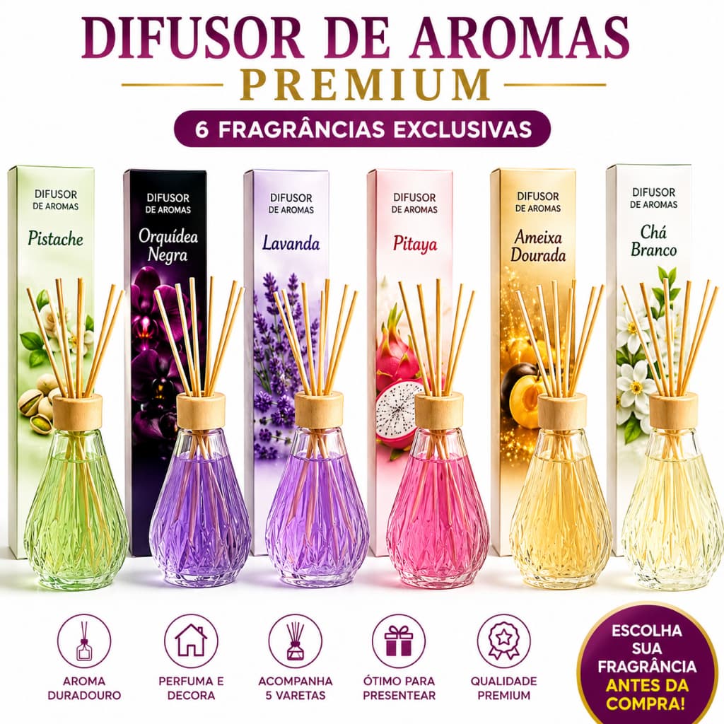 Difusor de Ambiente Aromatizador 100ml Essência Elegante com varetas Relaxante Diversas Fragrâncias