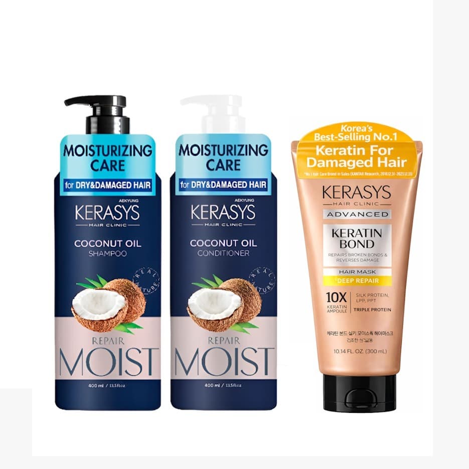 Kit Completo - Kerasys Coconut Shampoo 400ml + Condicionador 400ml + Deep Repair 300ml