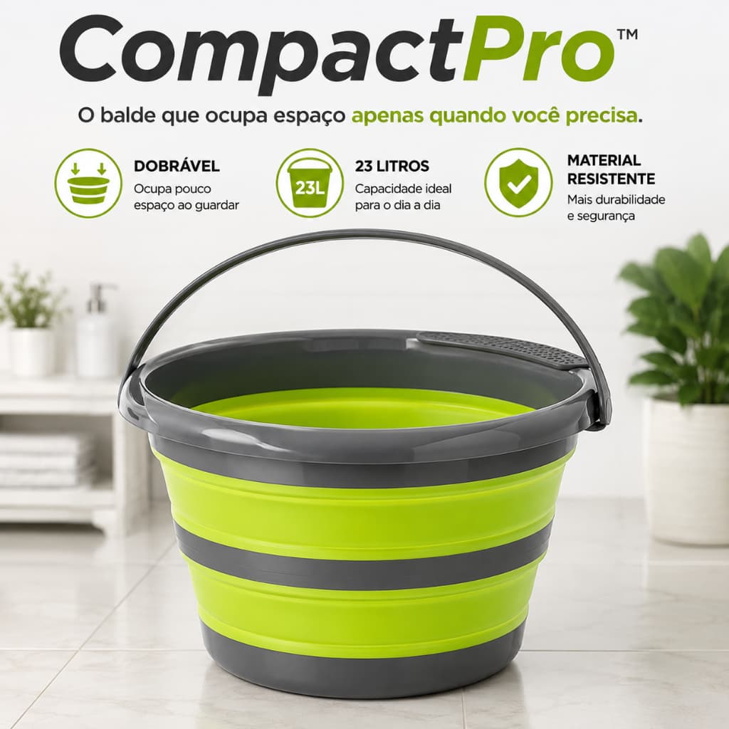 Balde Dobrável Retrátil 23L Multiuso Compacto Resistente para Limpeza Lavanderia