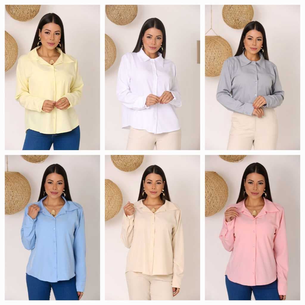 Camisa Feminina Manga Longa Elegante  Liso Moda Evangelica Chic