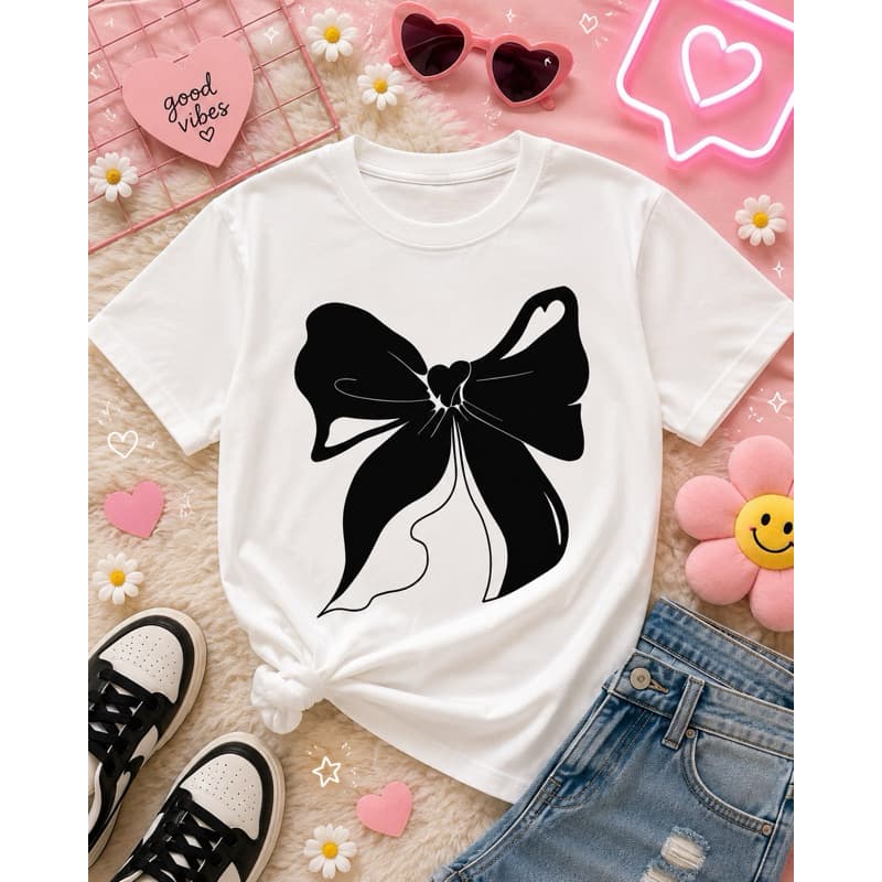 amiseta Feminina Laço Coquette Estampada Algodão Moda Casual Premium