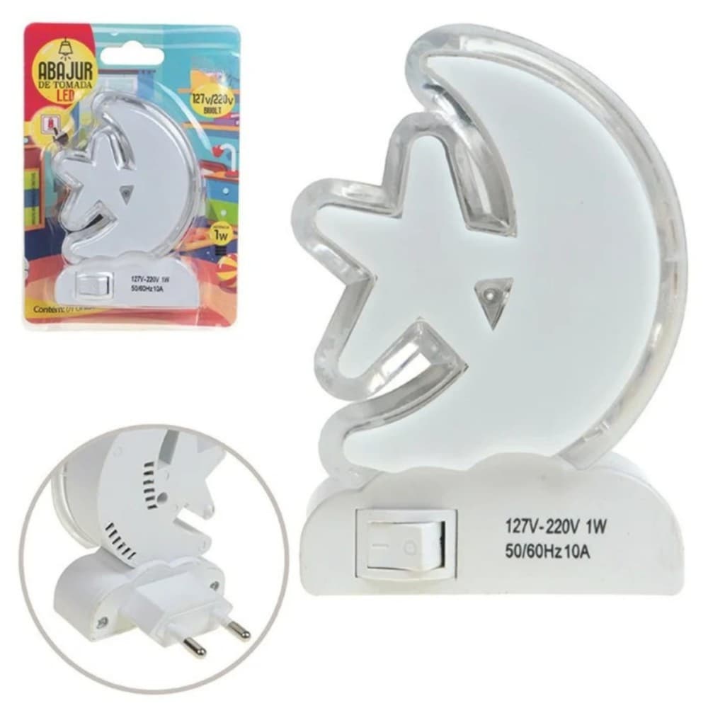 Abajur Luz Para Quarto Bebê Tomada Infantil Bivolt Luminária Led de Tomada Infantil estrela lua