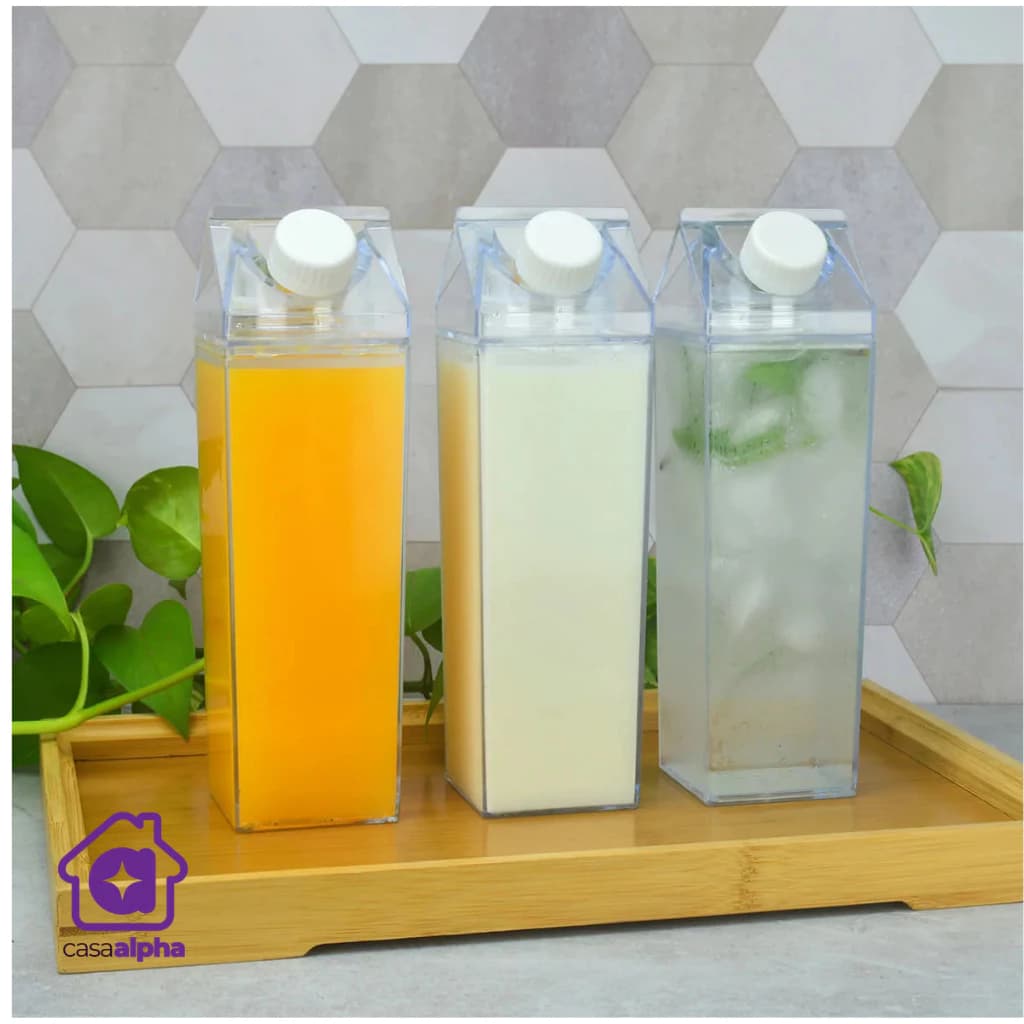 Garrafa Caixa Leite Sucos Acrílico Conserva Transparente Liquido Jarra Pote Vasilha Armazena