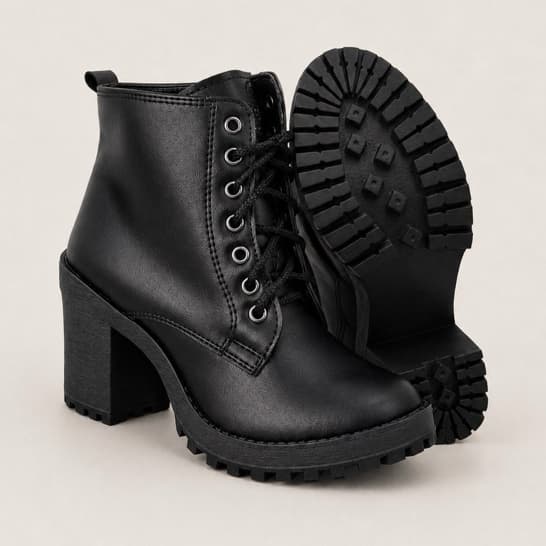 Bota Coturno Feminina Salto Alto Cano Médio Cadarço