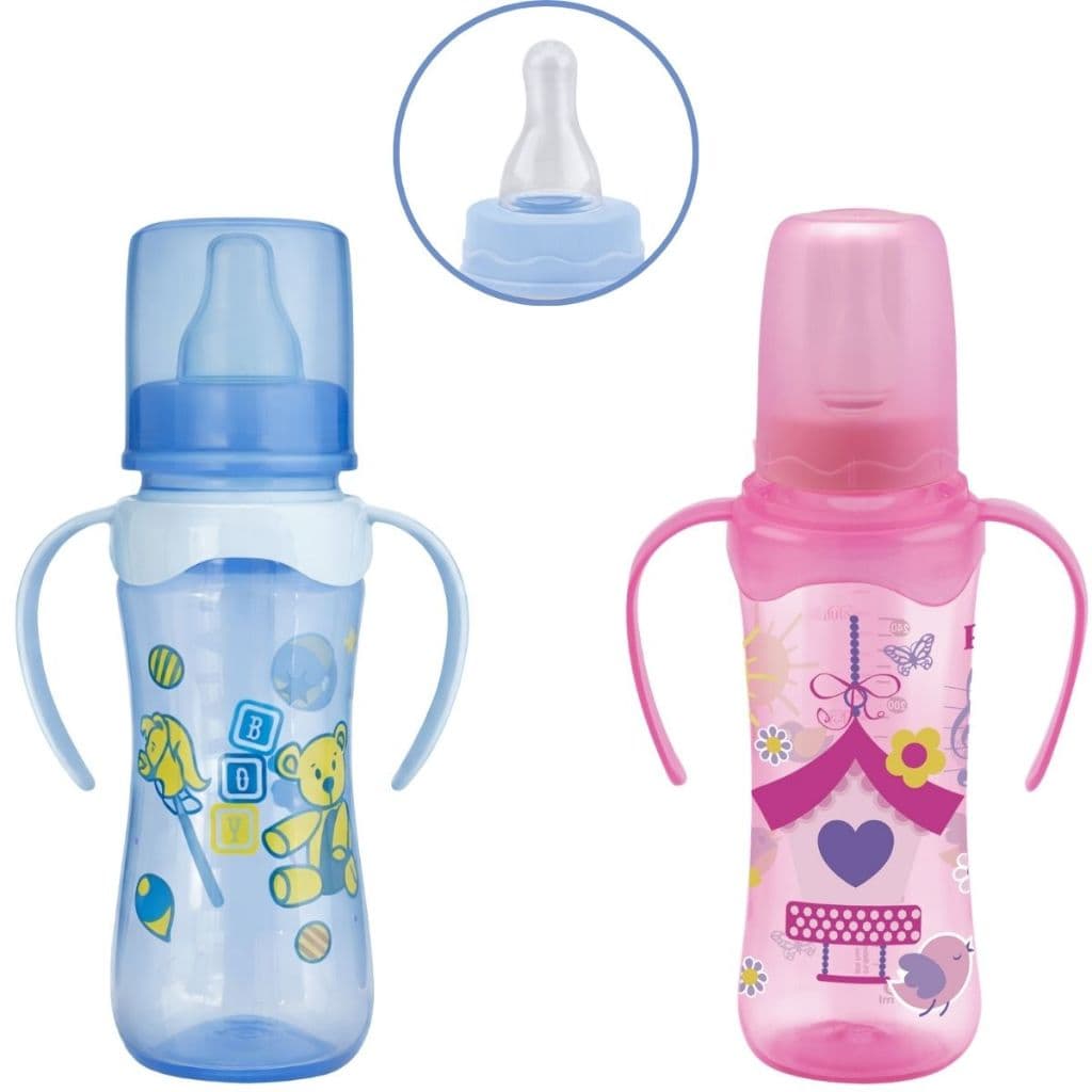 Mamadeira 240ml Com Alça Plástico Bico de Silicone Petita