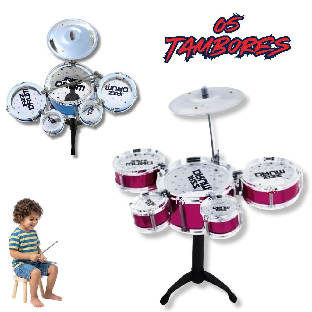 Mini Bateria Infantil Instrumento Brinquedo Infantil com Prato Tambor Baqueta 99 Toys