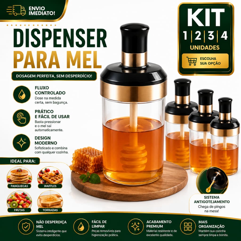 Dispenser Para Mel 1/2/3/4 Dosador Antigotejamento Recipiente Transparente Prático Moderno Fácil de Limpar