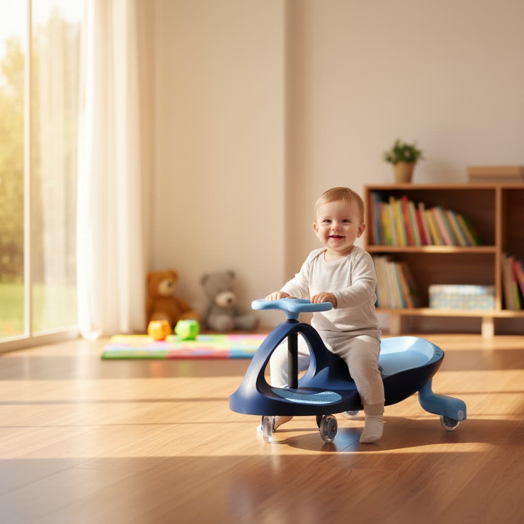 Carrinho Rolimã Super Car infantil  Azul Giro Livre 360° Movimento Manual Rodas Resistente Com Led