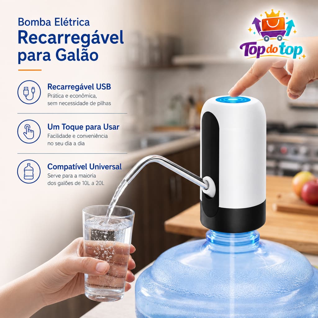 Bomba Elétrica Recarregável Galão Água 5/10/20L USB Dispenser Automática Portátil