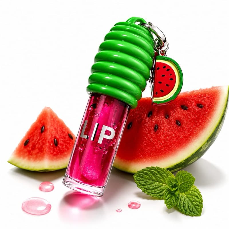 Gloss Labial Melancia com Chaveiro Fofo Lip Oil Brilho Hidratante Cheiro Infantil Adulto