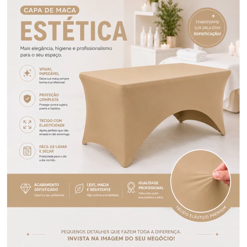 Capa legging para maca estética fixa/maleta/portátil NUDE /BEGE tecido Suplex grosso sem transparência