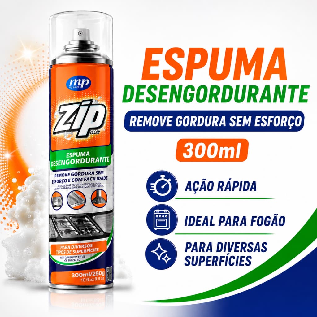 Desengordurante Espuma Zip 300ml Limpa Forno Fogão Cozinha Remove Gordura Pesada