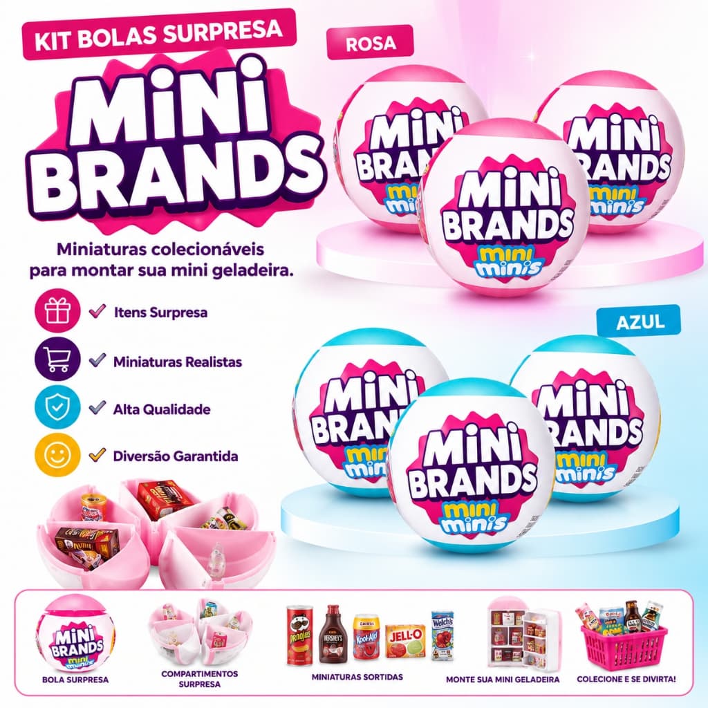 Kit Bola Surpresa Mini Brands Fill The Fridge Miniaturas Brinquedo Para Mini Geladeira Colecionável