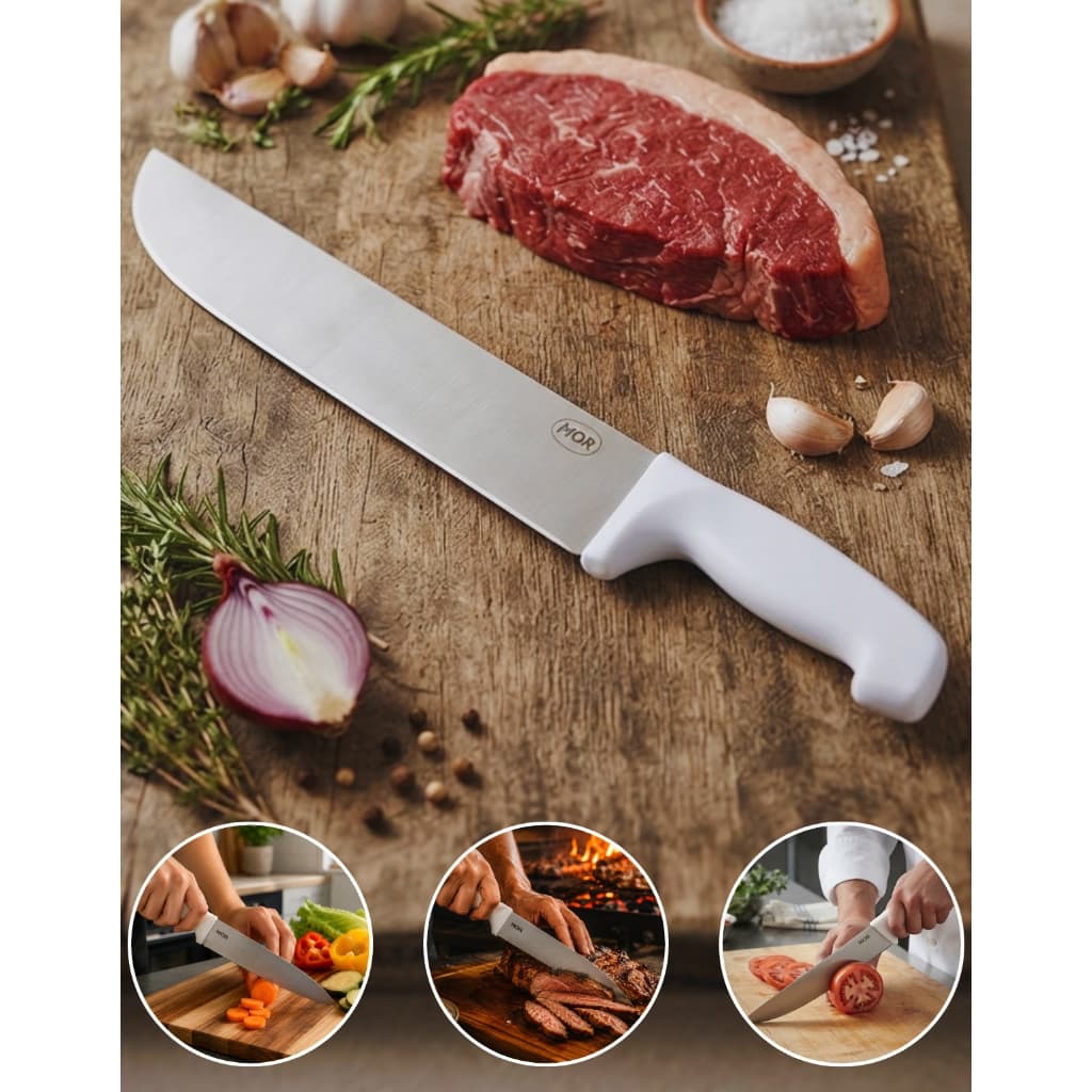 Faca Grande Açougueiro 12 Polegadas Carne Churrasco Profissional Inox Assador Fio Durável Mor