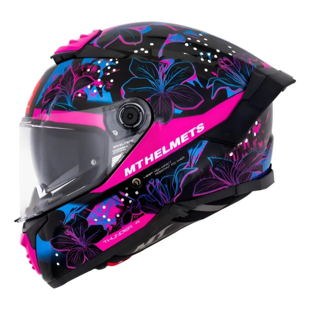 Capacete Mt Thunder4 Jungle A8 Preto Rosa Feminino Novo com oculos interno fume