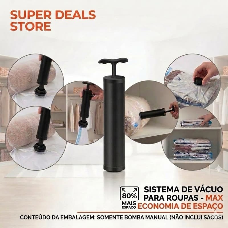 Bomba Manual de AR para Saco a Vacou para Organização de Roupas Malas de Viagem e Guarda Roupas