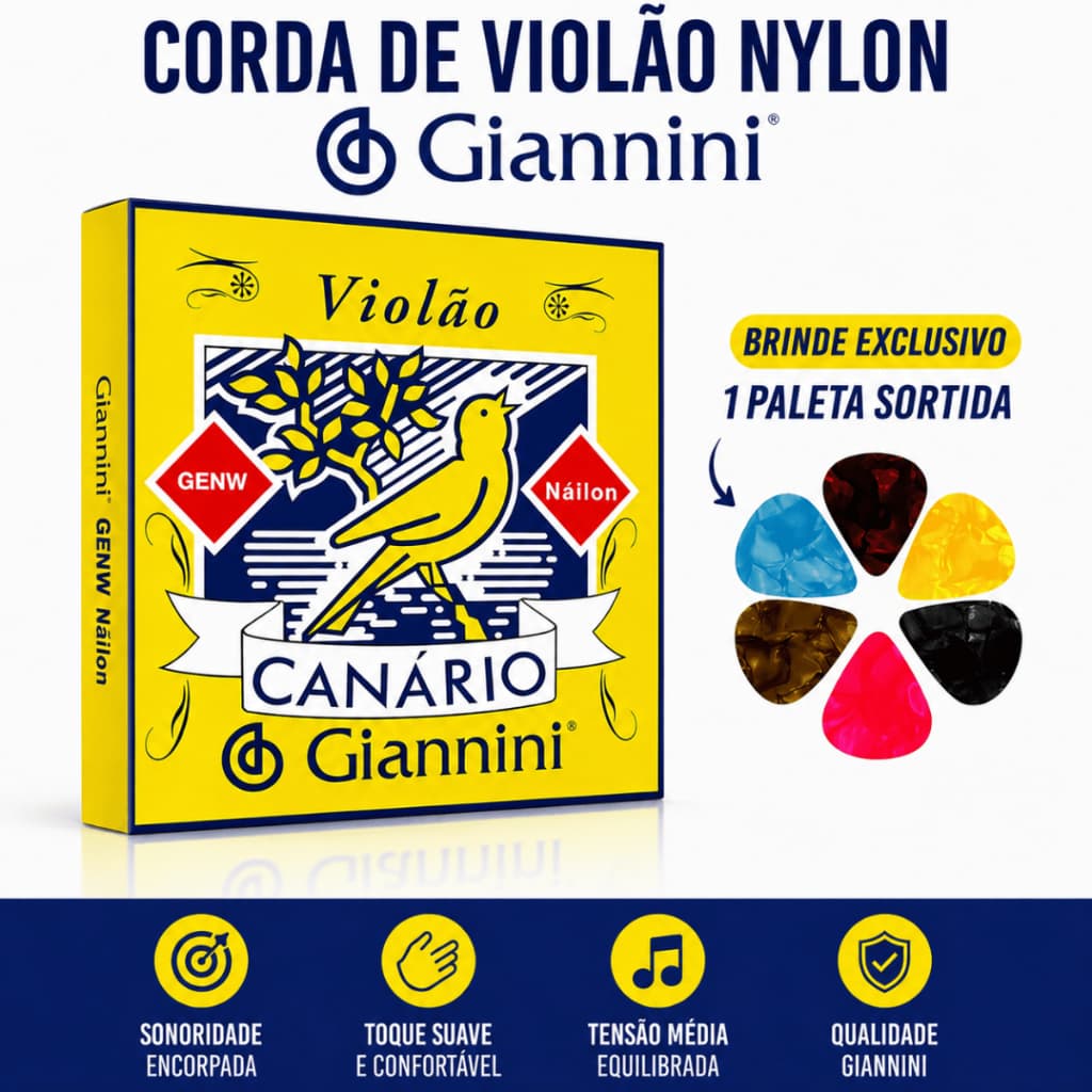 Cordas para Violão Nylon Giannini Canário GENW + Palheta Grátis | Som Macio e Alta Durabilidade