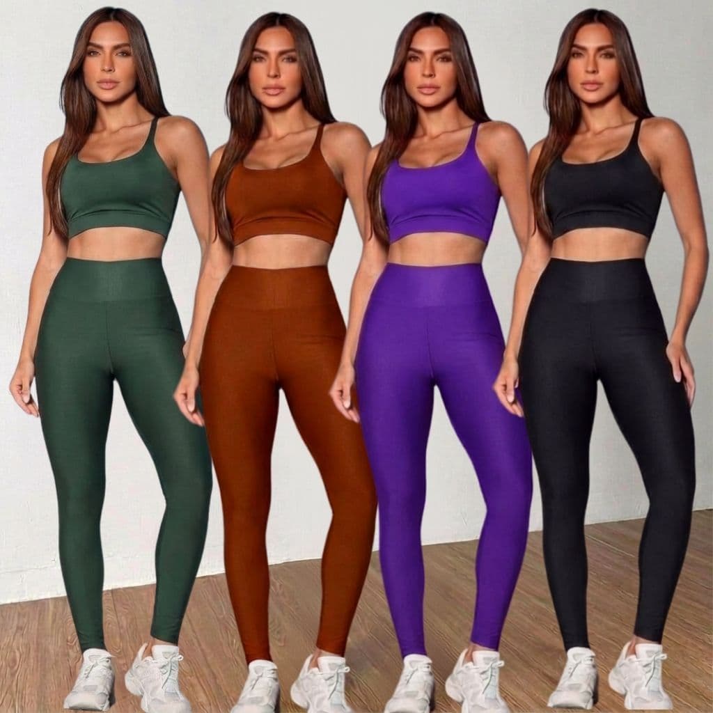 Conjunto Feminino Fitness Top e Calça Legging Academia Tecido Suplex Premium Zero Transparência Cintura Alta