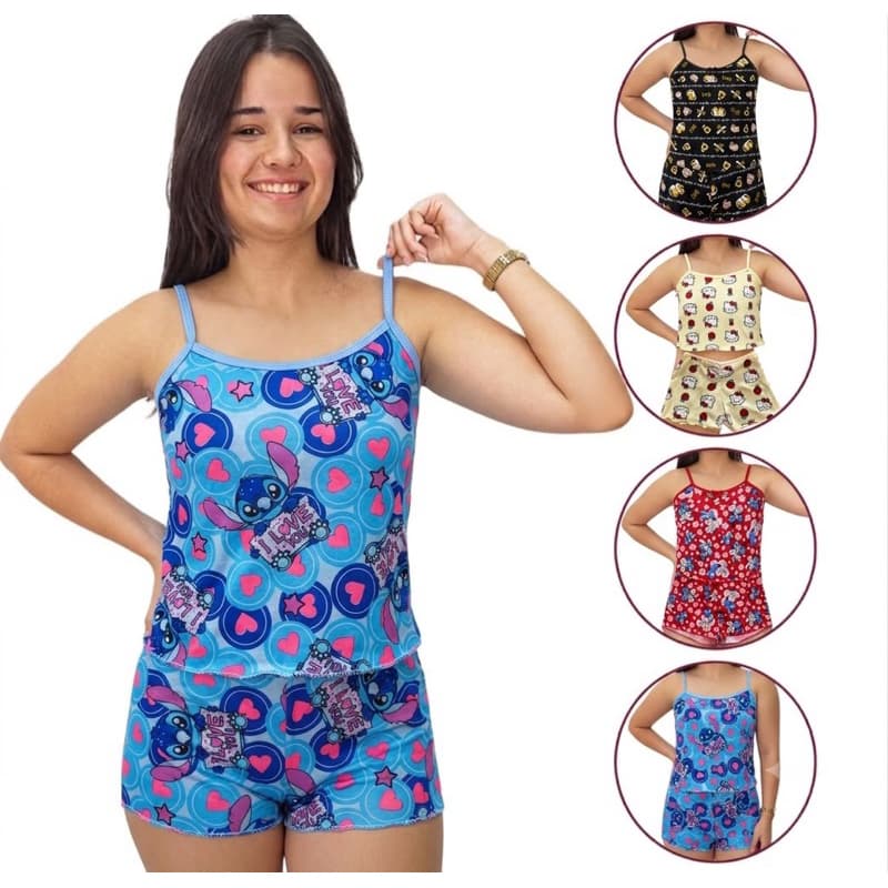 Baby Doll Short Doll Adulto Pijama Personagens estampa variadas.