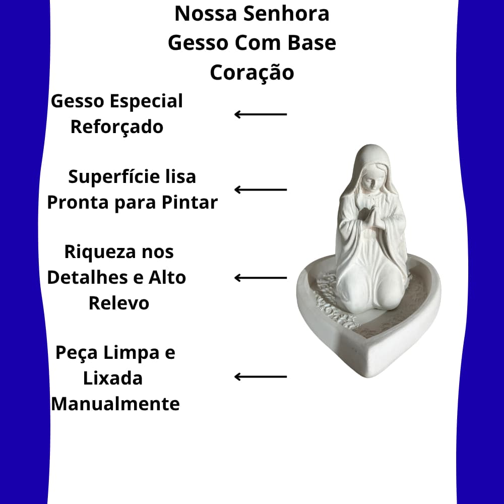 Kit 2 Nossa Senhora Gesso Com Base Coração Mini Altar 15cm Imagem Religiosa Oratório