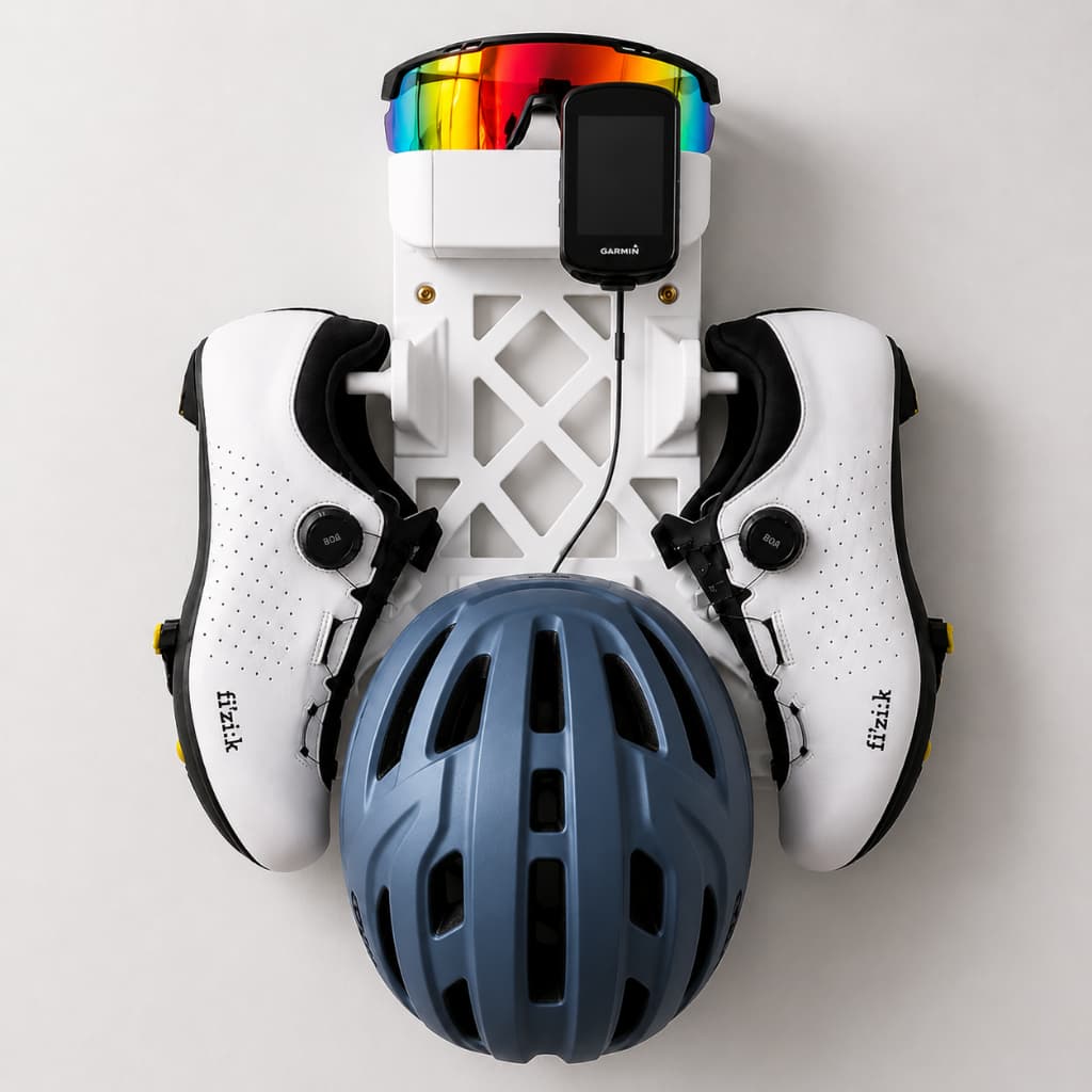 Suporte de Parede para Capacete Bike Organizador Ciclismo para Sapatilha Óculos GPS Garmin e Acessórios
