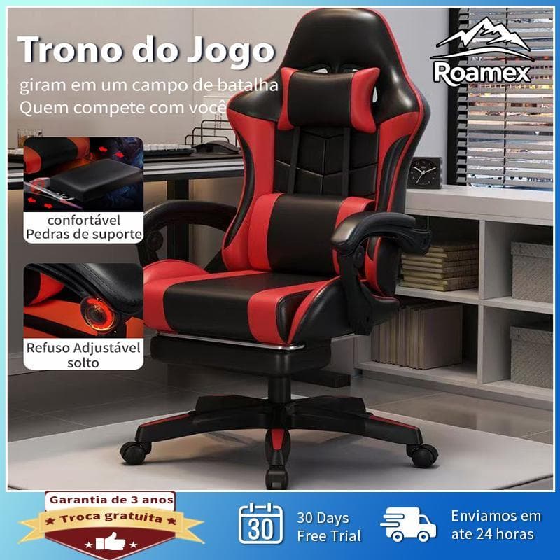 【Roamex】Cadeira Gamer Profissional Escritório Ergonômica Reclinável Confortável Com Rodinha E Apoio Para Pés Coloca