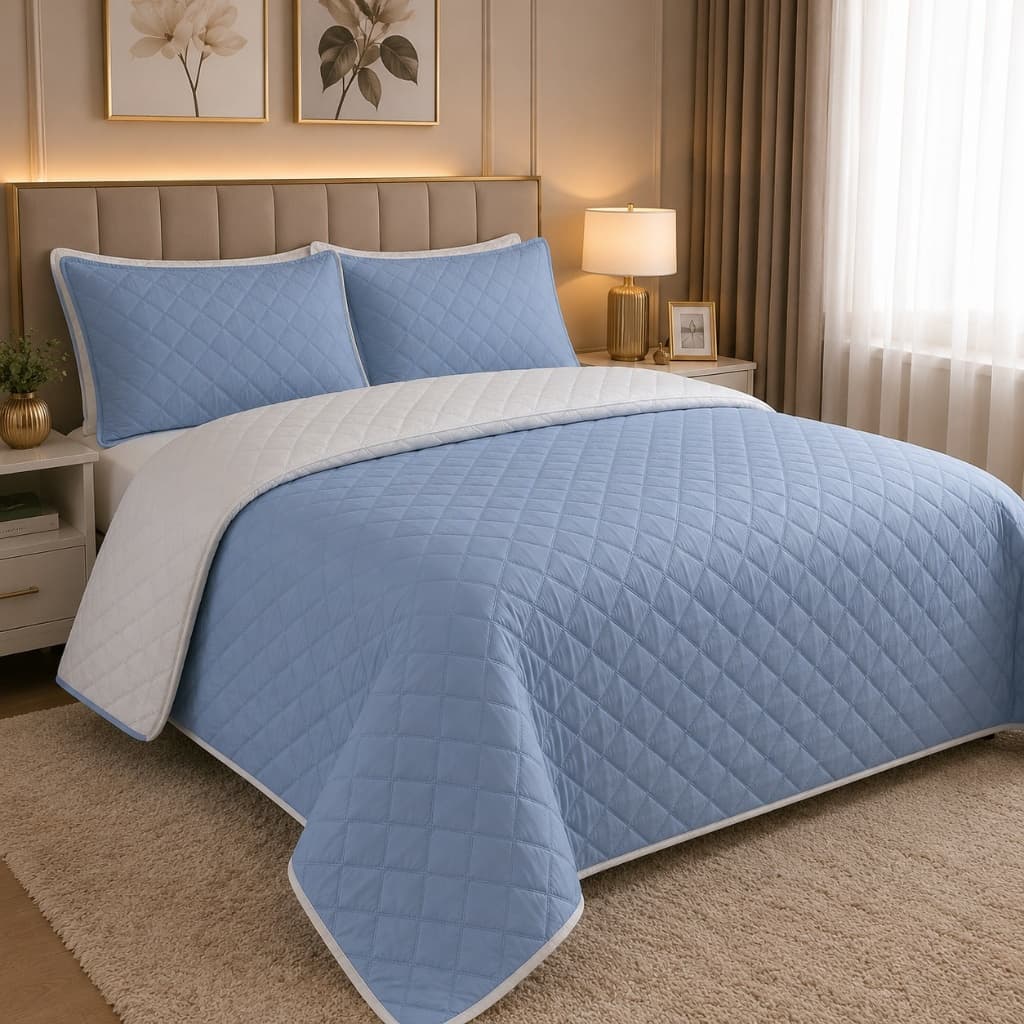 Cobre Leito Colcha Dupla Face Matelada Casal Queen King Kit Completo + 2 Porta Travesseiros