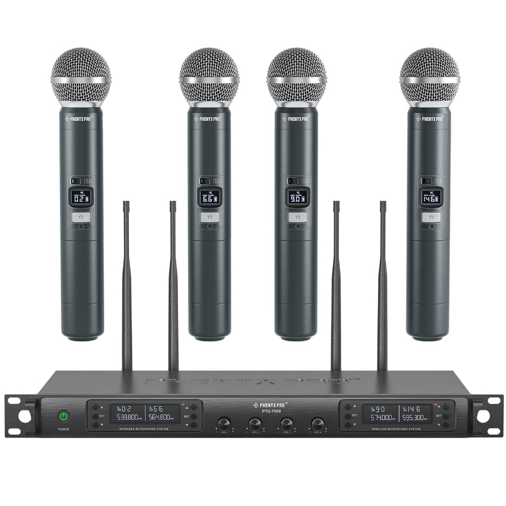 Phenyx Pro PTU-7000 Ｗsem fio ＭSistema de microfone Microfones dinâmicos profissionais de 4 canais