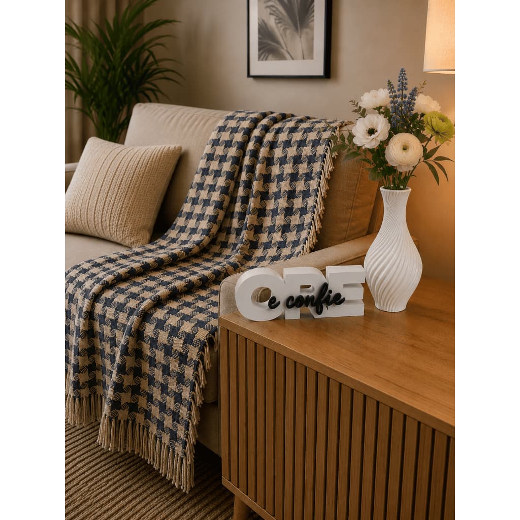 Kit Decorativo Manta Para Sofá 240x180cm + Letreiro Ore e Confie + Vaso 3D Envio Imediato Casa Decoração Peseira Cama