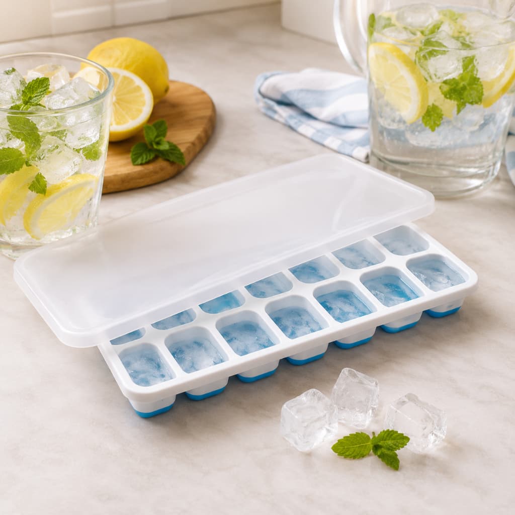 Forma Gelo Silicone 14 Cubos Tampa Bandeja Cubos Gelo Freezer Organizador Bebidas Cozinha